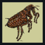 Flea Poster<br><div class="desc">Artistic print of a common flea (Siphonaptera) on green canvas. A true one-of-its-kind digital art masterpiece, created by the use of my unique multilayer and multi-texture process. The print available in all sizes, including “Colossal” of up to 44”x44”</div>