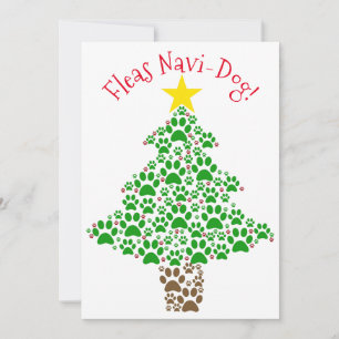 Fleas Navi-Dog Cute Paw Print Christmas Tree Photo Holiday Card