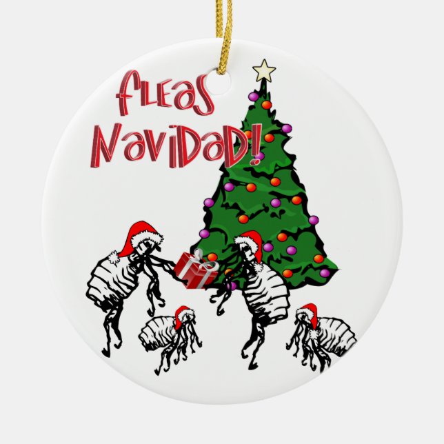 FLEAS NAVIDAD - Christmas Fleas and Christmas Tree Ceramic Ornament (Front)