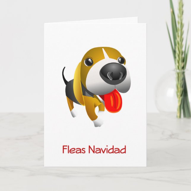 Fleas Navidad Hound Dog Christmas Card (Front)