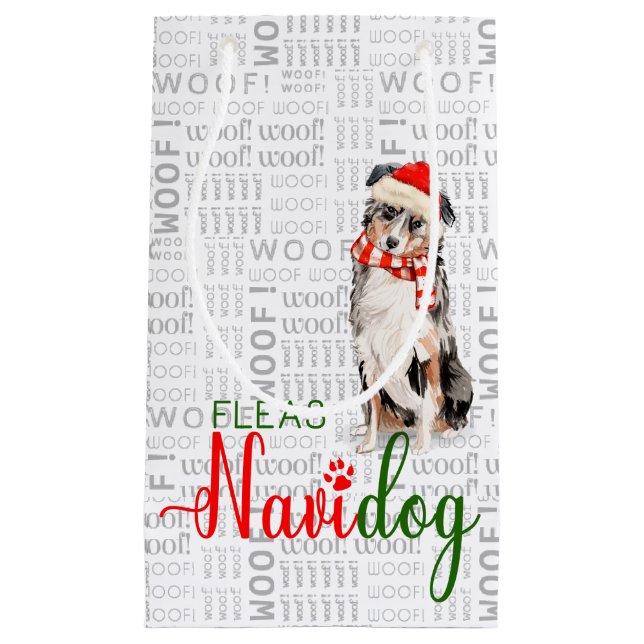 Fleas Navidog Australian Shepherd Funny Christmas Small Gift Bag (Front)