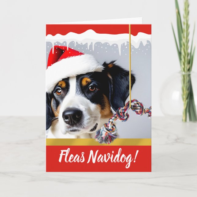 Fleas Navidog Christmas Dog in the Snow Holiday Card (Front)