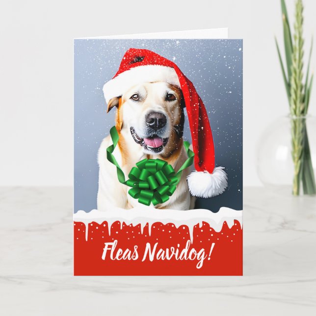 Fleas Navidog Cute Christmas Dog in the Snow Holiday Card (Front)