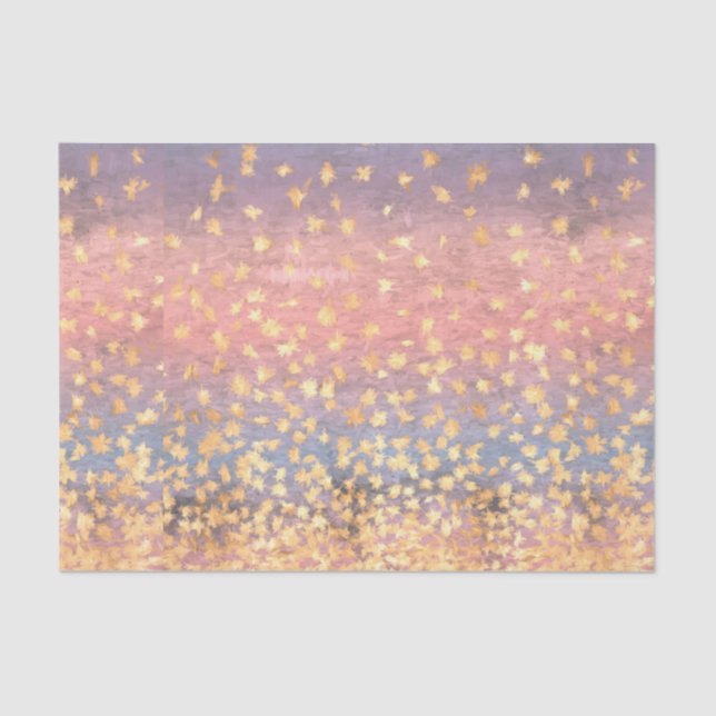 Flecked Gold Leaves against Colourful Sunset Tissue Paper (Front)