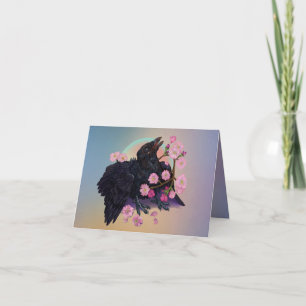 Fledgling Crow with apple blossoms Card