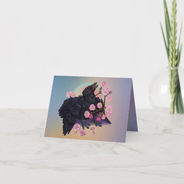 Fledgling Crow with apple blossoms  Card (Front)