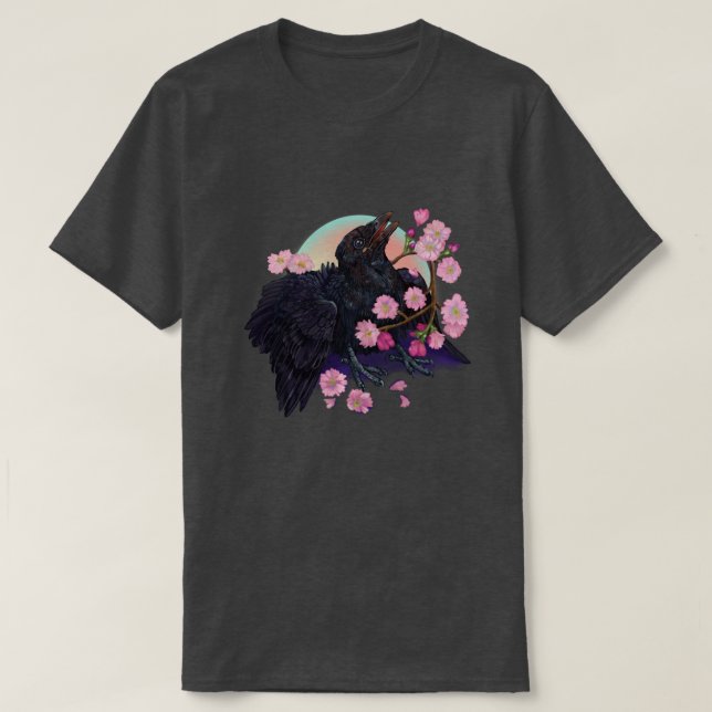 Fledgling Crow with apple blossoms  T-Shirt (Design Front)