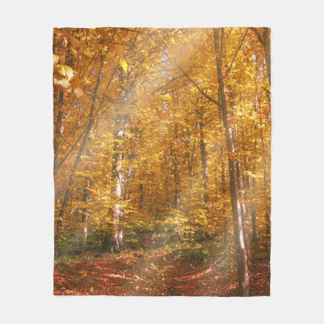 Fleece Blanket Autumn forest Gold Rays (Front)