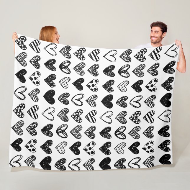 Fleece Blanket - Black and White Hearts (In Situ)