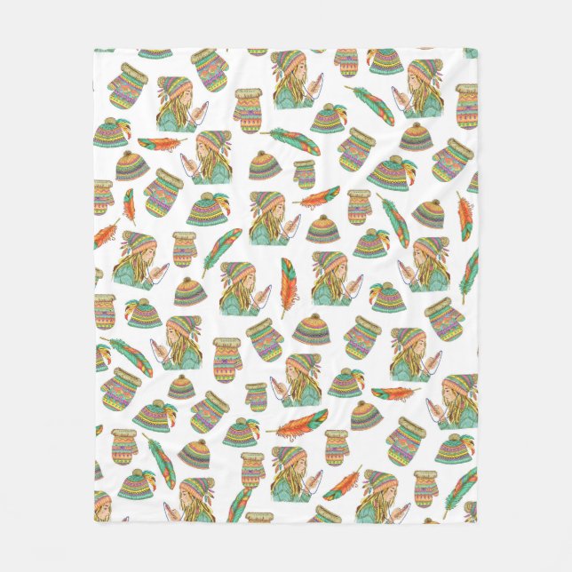 Fleece Blanket Boho Hat Girl (Front)