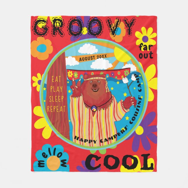 Fleece Blanket Camp Groovy Bear Personalise (Front)
