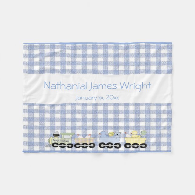 Fleece Blanket Custom Blue and White Check (Front (Horizontal))
