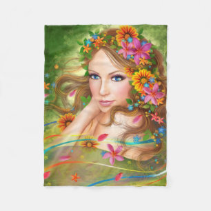 Fleece Blanket, Fantasy Beautiful fairy woman summ Blanket