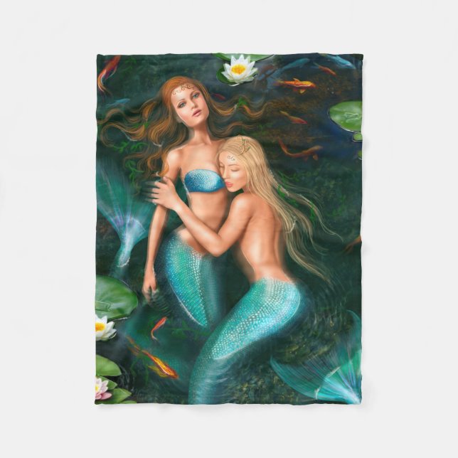 Fleece Blanket, Fantasy beautiful  mermaids (Front)
