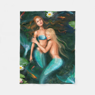 Fleece Blanket, Fantasy beautiful  mermaids Blanket