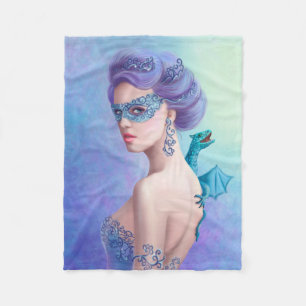 Fleece Blanket, Fantasy queen in mask with dragon Blanket