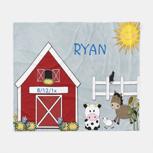 Fleece Blanket Farm Animals, Horse, Cow Lamb. (Front (Horizontal))