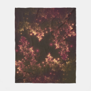 Fleece Blanket Fractal Leaves Red Glow