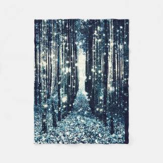 Fleece Blanket : Magical Forest Teal Grey Elegance