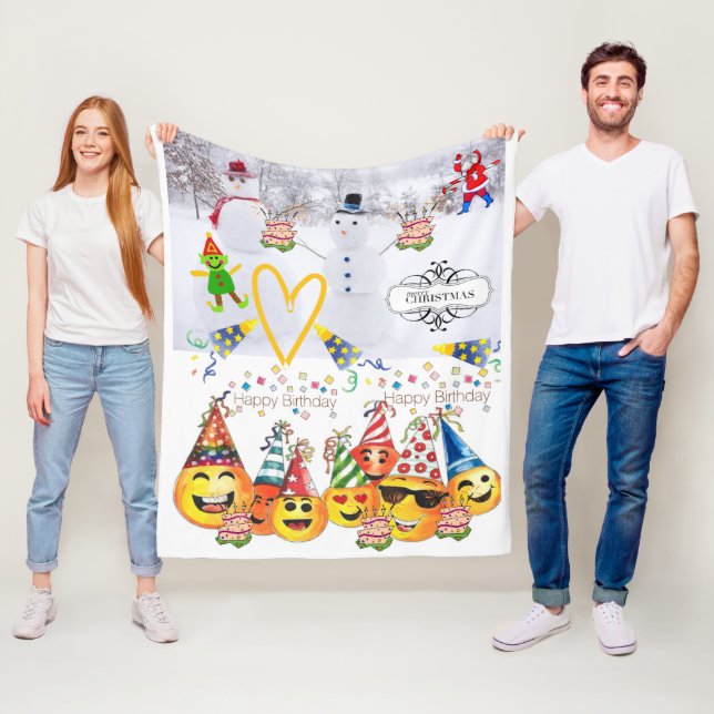 Fleece Blanket Merry Christmas Happy Birthday (In Situ)