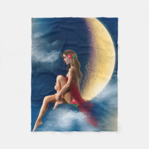 Fleece Blanket, night fairy on moon