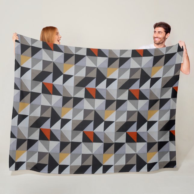 Fleece Blanket - Orange Geometric Triangles (In Situ)