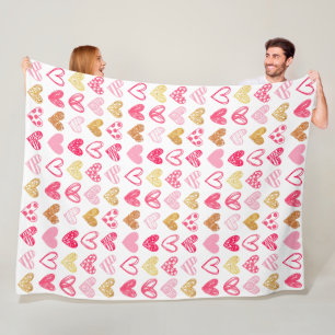 Fleece Blanket - Pink and Gold Hearts