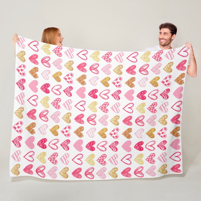 Fleece Blanket - Pink and Gold Hearts (In Situ)