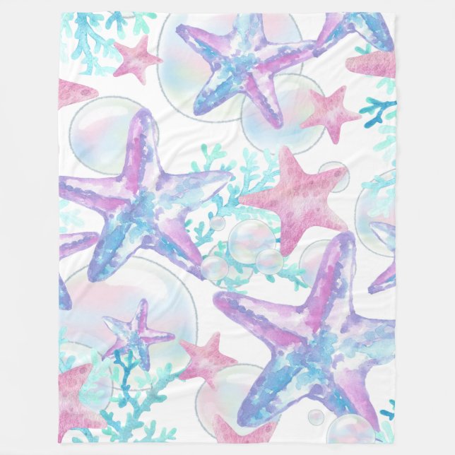 Fleece Blanket Pretty Pink Starfish Pattern (Front)