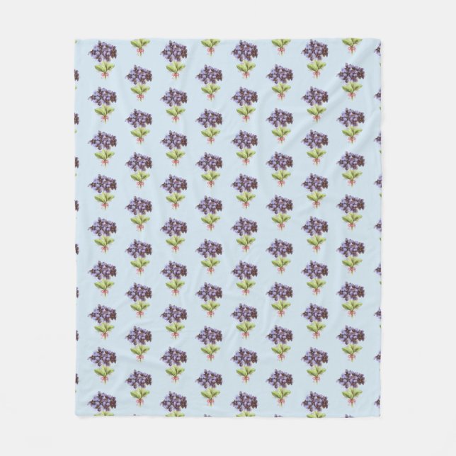 Fleece Blanket Purple Violets Pattern Pale Blue (Front)