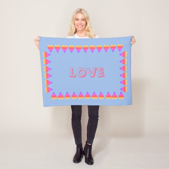 Fleece Blanket - Rows of Rainbow Coloured Hearts (In Situ)