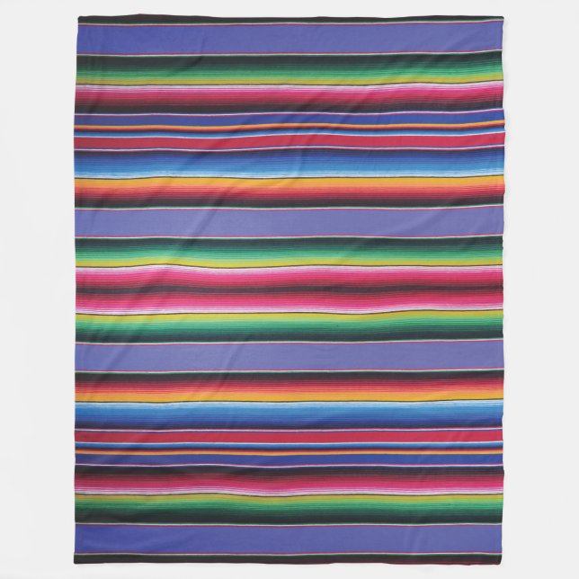 Fleece Blanket Serape Stripe Print Bright Blue (Front)
