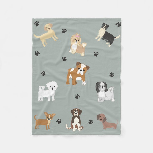 Fleece Blanket Small with Dog Illustrations (Front)