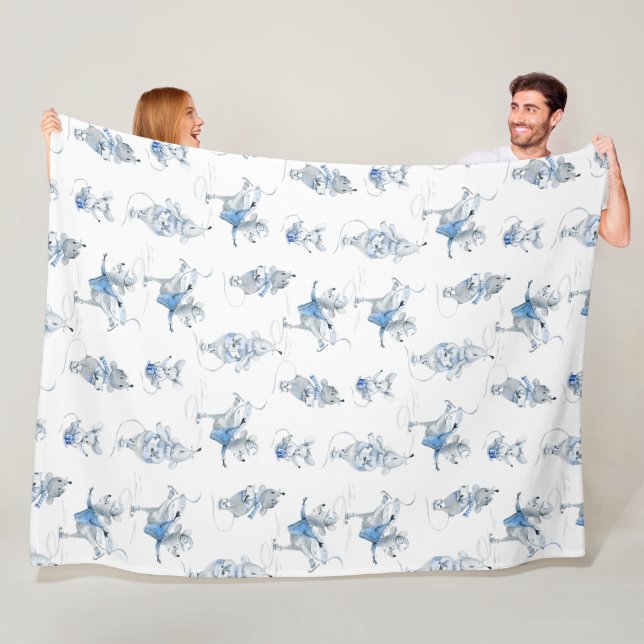 Fleece Blanket — Snow Mice Pattern (In Situ)