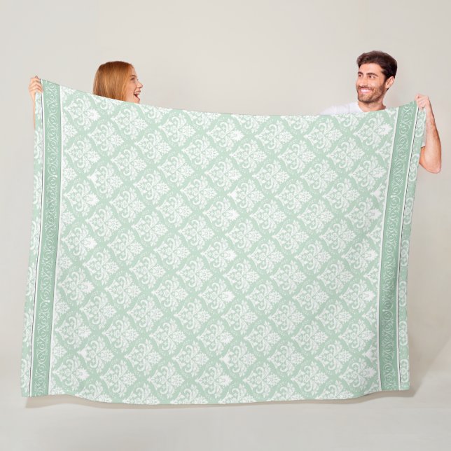 Fleece Blanket - Soft Jade Damask (In Situ)