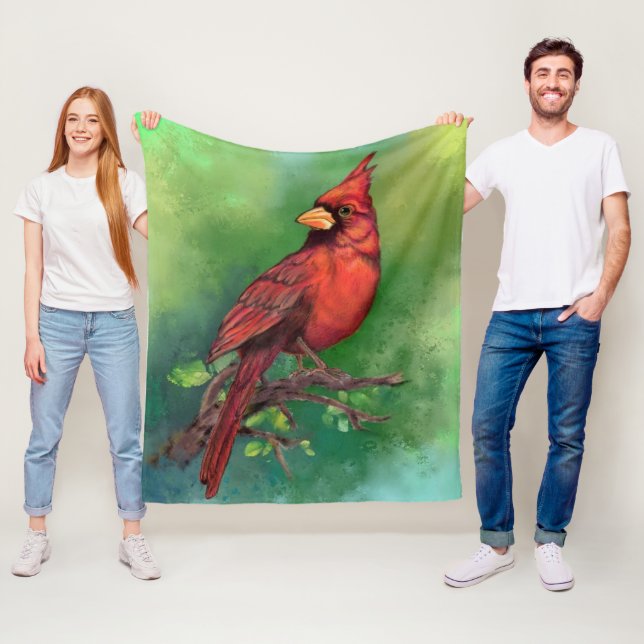 Fleece Blanket with Northern Red Cardinal Bird (In Situ)