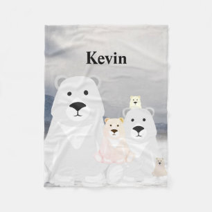 Fleece Blanket with Polar Bear Family