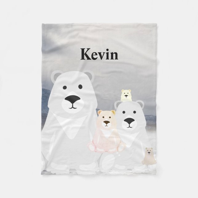 Fleece Blanket with Polar Bear Family (Front)