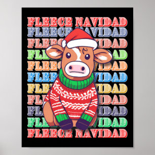 Fleece Feliz Navidad - Cute Xmas Cow -funny Christ Poster