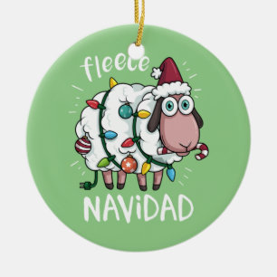 Fleece Feliz Navidad Funny Cute Sheep Christmas Ceramic Ornament