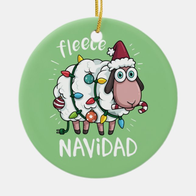 Fleece Feliz Navidad Funny Cute Sheep Christmas Ceramic Ornament (Front)