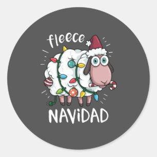Fleece Feliz Navidad Funny Cute Sheep Christmas Classic Round Sticker