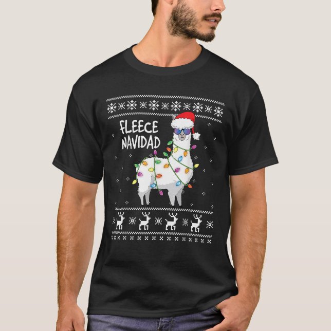 Fleece Feliz Navidad Funny Llama Ugly Christmas Sw T-Shirt (Front)
