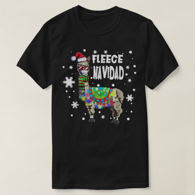 Fleece Feliz Navidad Llama Xmas String Lights Llam T-Shirt (Design Front)