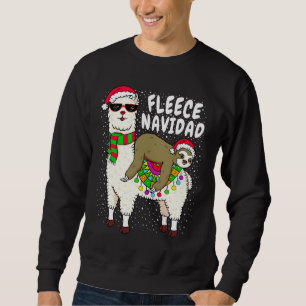 Fleece Feliz Navidad Sloth Riding Llama Christmas Sweatshirt