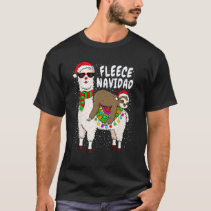 Fleece Feliz Navidad Sloth Riding Llama Christmas T-Shirt