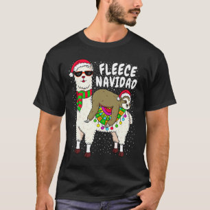 Fleece Feliz Navidad Sloth Riding Llama Christmas T-Shirt