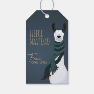 Fleece Navidad Chic Funny Festive Blue Grey Llama Gift Tags