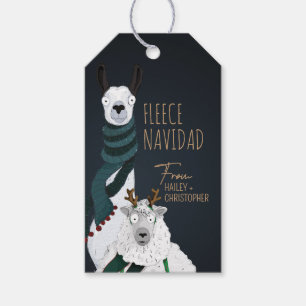 Fleece Navidad Chic Funny Sheep & Llama Dark Blue Gift Tags