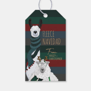 Fleece Navidad Chic Funny Sheep & Llama Striped Gift Tags